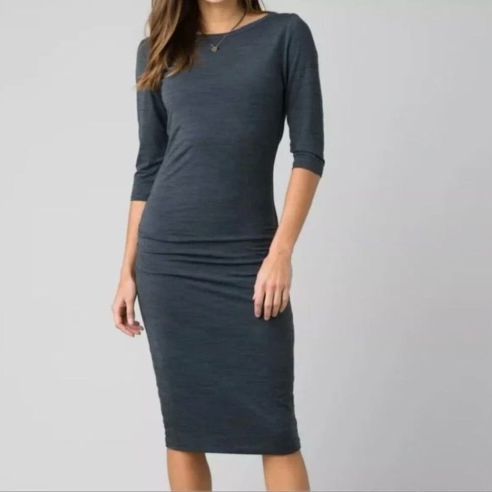 Prana Nanette Knit Midi Dress NWT Size SMALL Color Chalkboard Heather